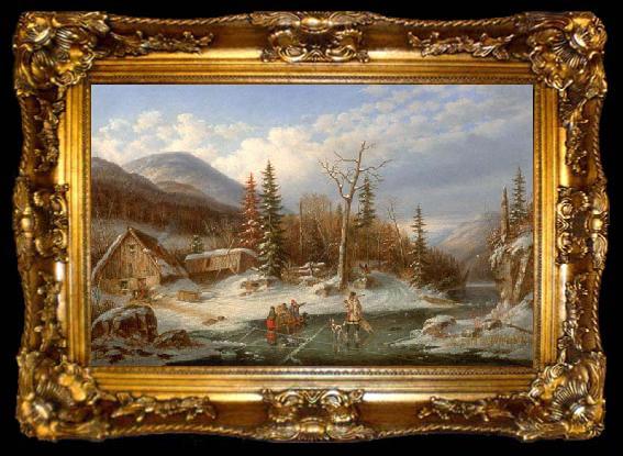 framed  Cornelius Krieghoff Winter Landscape, Laval, ta009-2